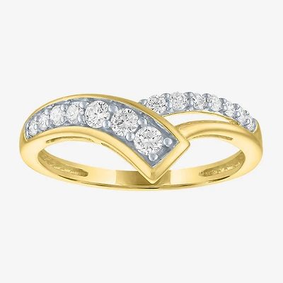 (G-H, Si2-I1) Womens 1/3 CT. T.W. Lab Grown White Diamond 10K Gold Bypass Cocktail Ring