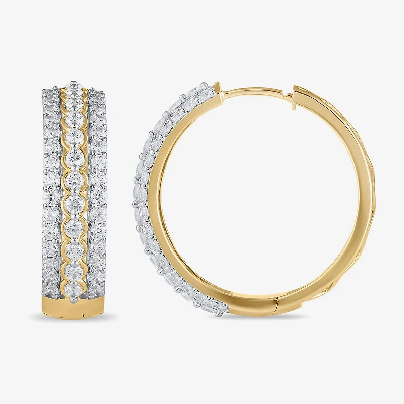 Womens 2 CT. T.W. Lab Grown White Diamond 10K Gold 25.1mm Hoop Earrings