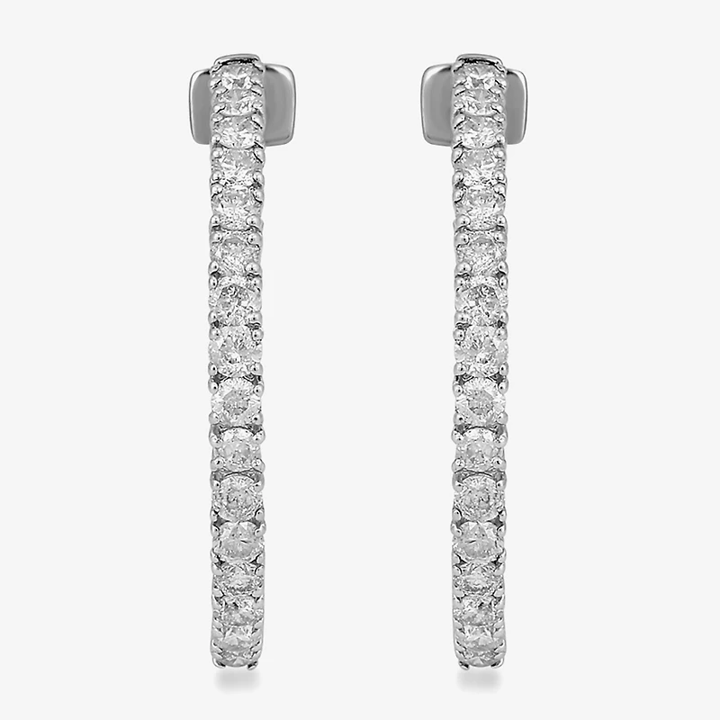 Womens 1 1/2 CT. T.W. Lab Grown White Diamond 10K Gold 24.5mm Hoop Earrings