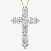 Womens 1 CT. T.W. Lab Grown White Diamond 10K Gold Cross 18 Inch Pendant Necklace