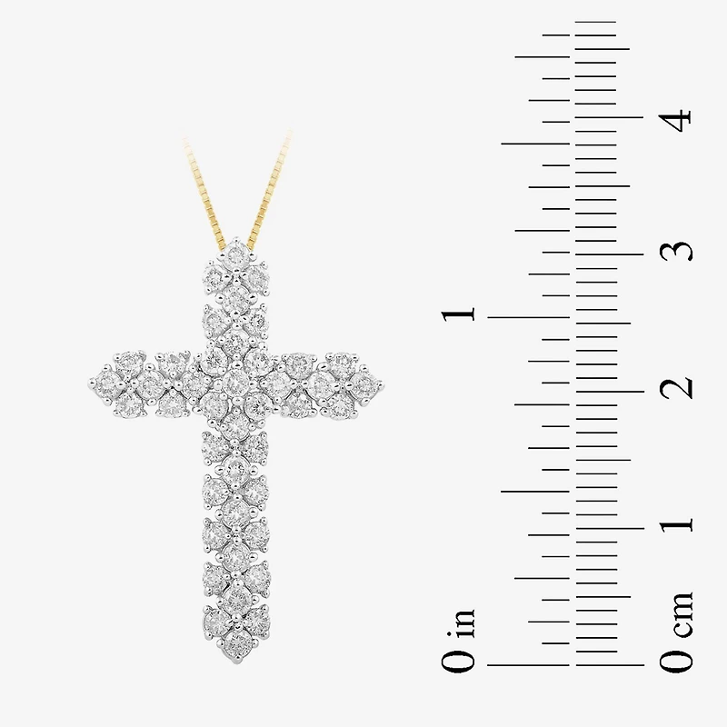 Womens 1 CT. T.W. Lab Grown White Diamond 10K Gold Cross 18 Inch Pendant Necklace
