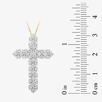 Womens 1 CT. T.W. Lab Grown White Diamond 10K Gold Cross 18 Inch Pendant Necklace
