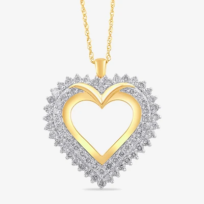 Womens 1 CT. T.W. Lab Grown White Diamond 10K Gold Heart 18 Inch Pendant Necklace