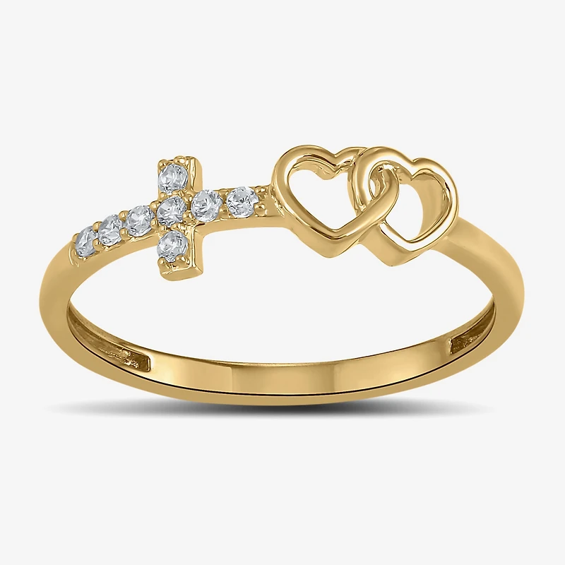 Womens Diamond Accent Lab Grown White 10K Gold Cross Heart Band