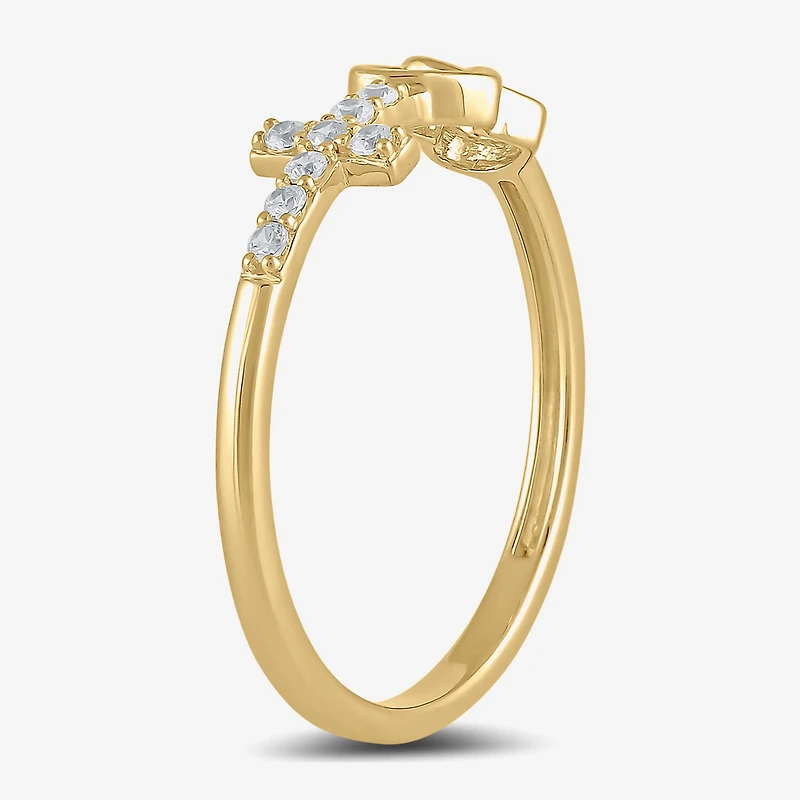 Womens Diamond Accent Lab Grown White 10K Gold Cross Heart Band