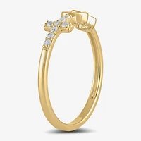 Womens Diamond Accent Lab Grown White 10K Gold Cross Heart Band