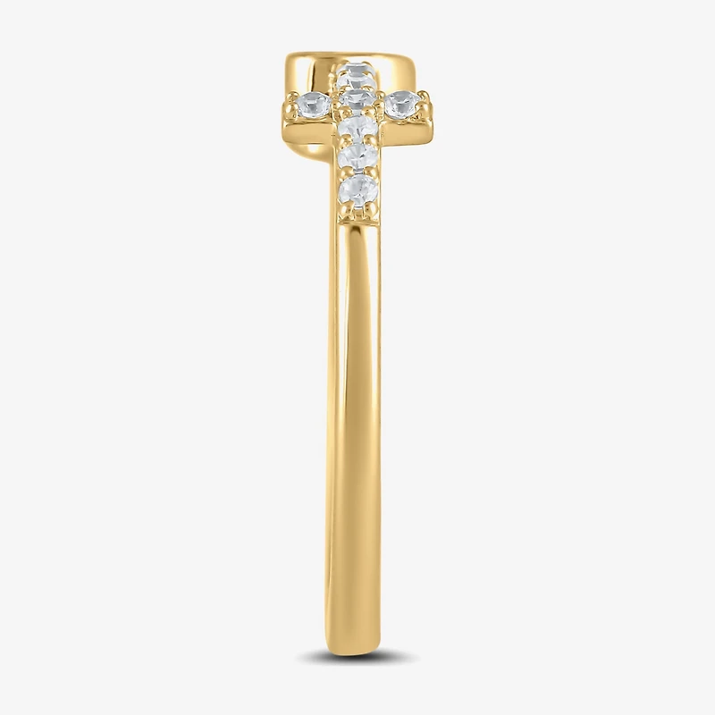 Womens Diamond Accent Lab Grown White 10K Gold Cross Heart Band