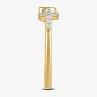Womens Diamond Accent Lab Grown White 10K Gold Cross Heart Band