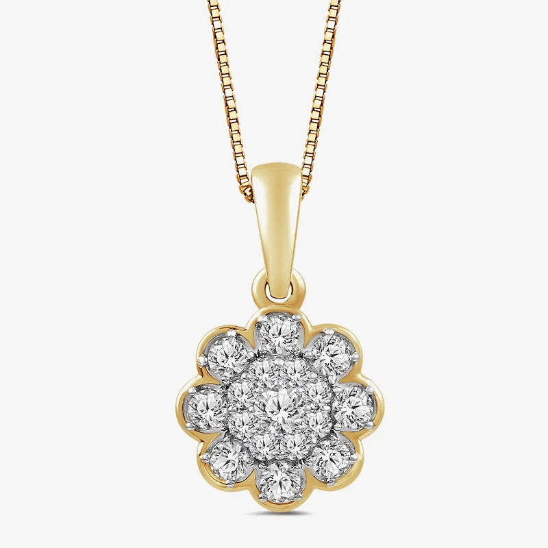 Diamond Blossom I2.I Womens 1/3 CT. T.W. Lab Grown White Diamond 10K Gold Flower 18 Inch Pendant Necklace