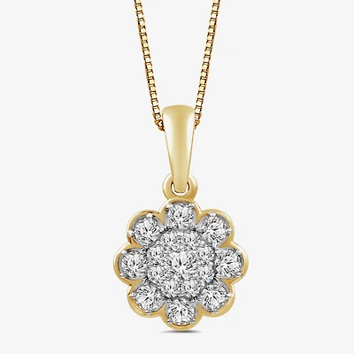 Diamond Blossom I2.I Womens 1/3 CT. T.W. Lab Grown White Diamond 10K Gold Flower 18 Inch Pendant Necklace