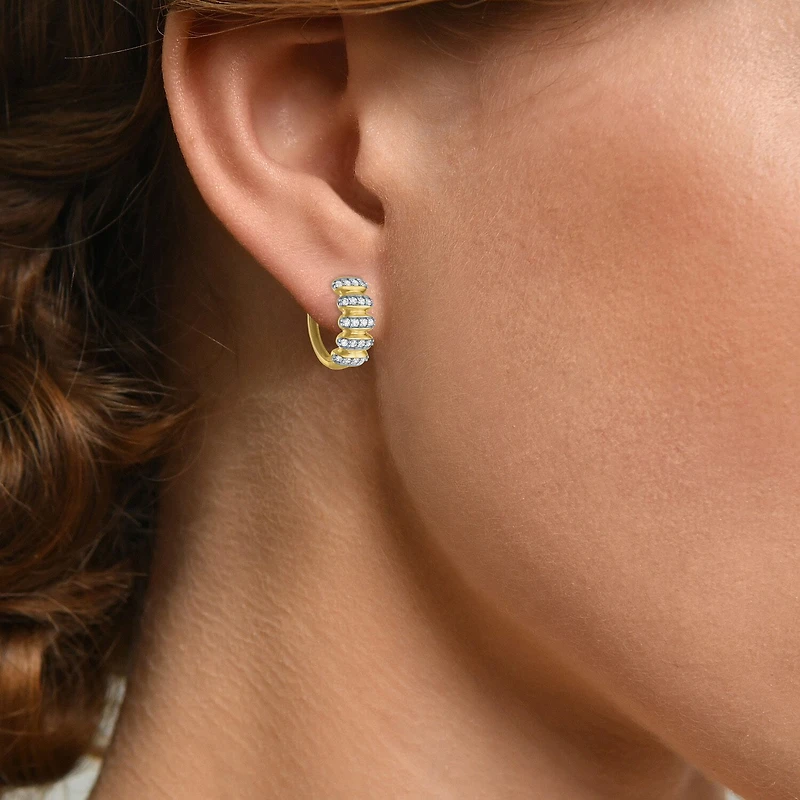 (Gh / Si2 I1) Womens 1/3 CT. T.W. Lab Grown White Diamond 10K Gold 14mm Hoop Earrings