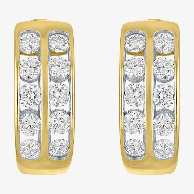(Gh / Si2 I1) Womens 1 CT. T.W. Lab Grown White Diamond 10K Gold 15mm Hoop Earrings