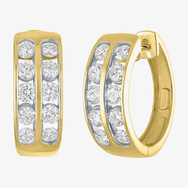 (Gh / Si2 I1) Womens 1 CT. T.W. Lab Grown White Diamond 10K Gold 15mm Hoop Earrings