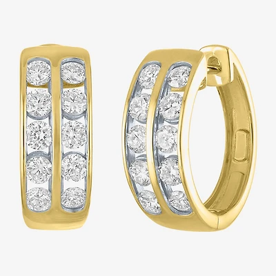 (Gh / Si2 I1) Womens 1 CT. T.W. Lab Grown White Diamond 10K Gold 15mm Hoop Earrings