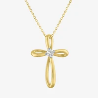 (Si2-I1/G-H) Womens Diamond Accent Lab Grown White Diamond 10K Gold Cross 18 Inch Pendant Necklace