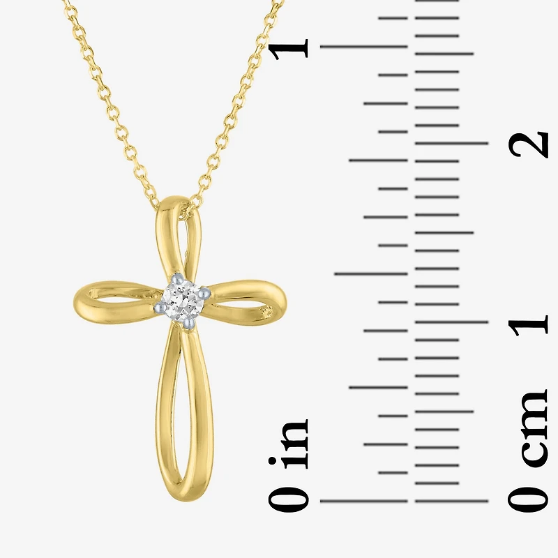 (Si2-I1/G-H) Womens Diamond Accent Lab Grown White Diamond 10K Gold Cross 18 Inch Pendant Necklace