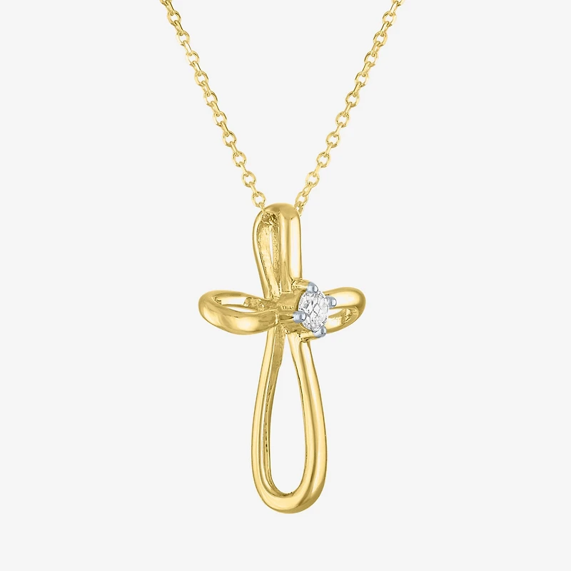 (Si2-I1/G-H) Womens Diamond Accent Lab Grown White Diamond 10K Gold Cross 18 Inch Pendant Necklace