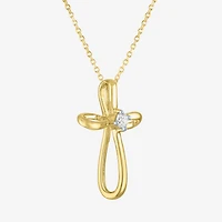 (Si2-I1/G-H) Womens Diamond Accent Lab Grown White Diamond 10K Gold Cross 18 Inch Pendant Necklace