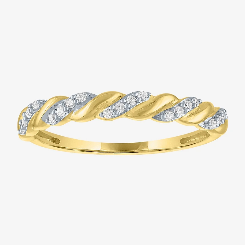 (G-H / Si2-I1) Womens 3MM 1/10 CT. T.W. Lab Grown White Diamond 10K Gold Anniversary Wedding Band