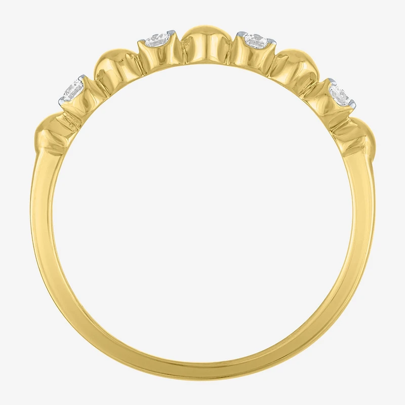 (G-H / Si2 I1) Womens 1/10 CT. T.W. Lab Grown White Diamond 10K Gold Heart Anniversary Wedding Band