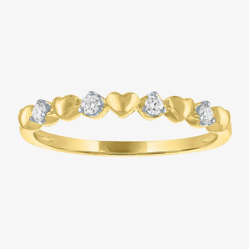 (G-H / Si2 I1) Womens 1/10 CT. T.W. Lab Grown White Diamond 10K Gold Heart Anniversary Wedding Band