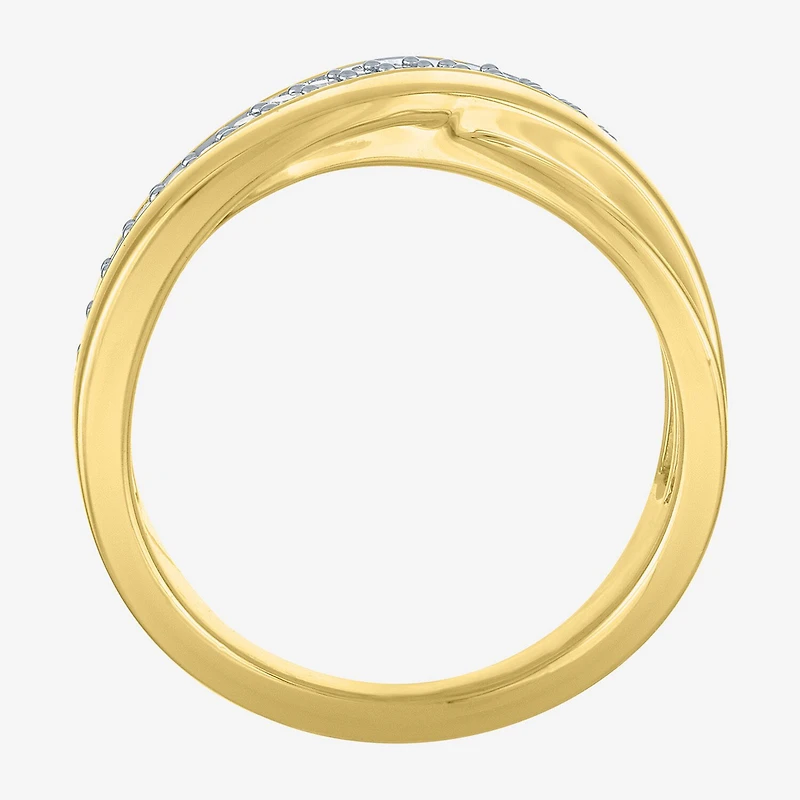 Diamond Addiction (G-H, Si2-I1) Womens 10.5MM 1/4 CT. T.W. Lab Grown White 14K Gold Over Silver Sterling Round Crossover Side Stone Band