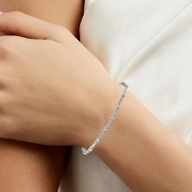 Womens 1/ CT. T.W. Lab Grown White Diamond Sterling Silver 7.25 Inch Tennis Bracelet