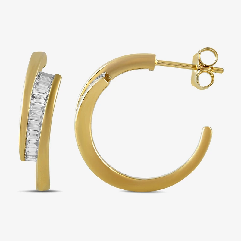 (F-Si1) Womens 1/2 CT. T.W. Lab Grown White Diamond 14K Gold Over Silver Sterling Silver 20.7mm Hoop Earrings