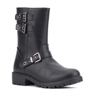 Olivia Miller Little & Big Kid Girls Moto Lug Sole Flat Heel Motorcycle Boots
