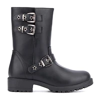 Olivia Miller Little & Big Kid Girls Moto Lug Sole Flat Heel Motorcycle Boots