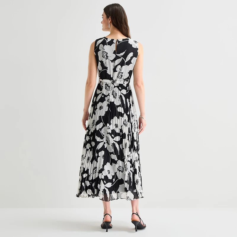 Sandra Darren Womens Round Neck Sleeveless Maxi Dress