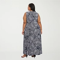London Times Womens Plus Round Neck Sleeveless Maxi Dress
