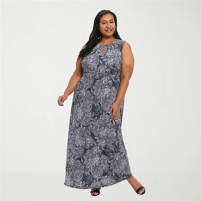 London Times Womens Plus Round Neck Sleeveless Maxi Dress
