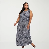 London Times Womens Plus Round Neck Sleeveless Maxi Dress