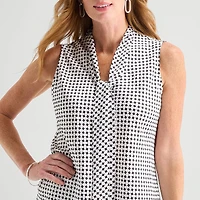 Black Label by Evan-Picone Womens Split Tie Neck Sleeveless Satin Blouse