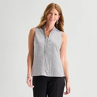 Black Label by Evan-Picone Womens Split Tie Neck Sleeveless Satin Blouse