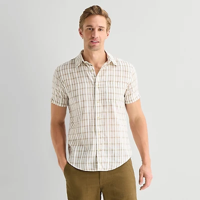 mutual weave Mens Short Sleeve Classic Fit Button-Down Shirt