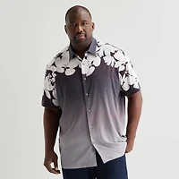 Shaquille O'Neal XLG™ Placement Print Mens Short Sleeve Regular Fit Big and Tall Button-Down Shirt