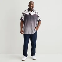 Shaquille O'Neal XLG™ Placement Print Mens Short Sleeve Regular Fit Big and Tall Button-Down Shirt