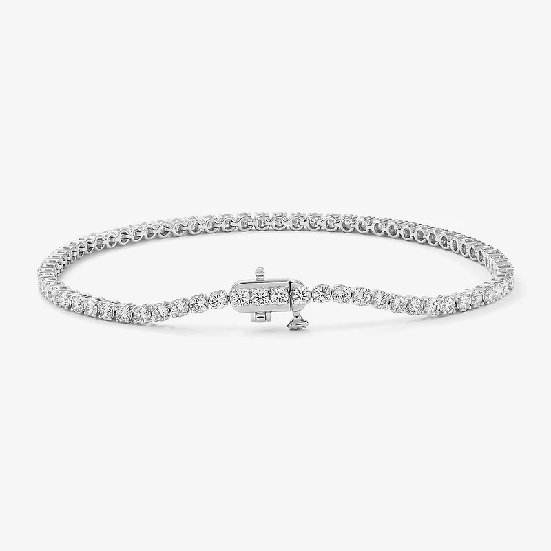 (F / Si2) Womens 3 CT. T.W. Lab Grown White Diamond 10K Gold 8 Inch Tennis Bracelet