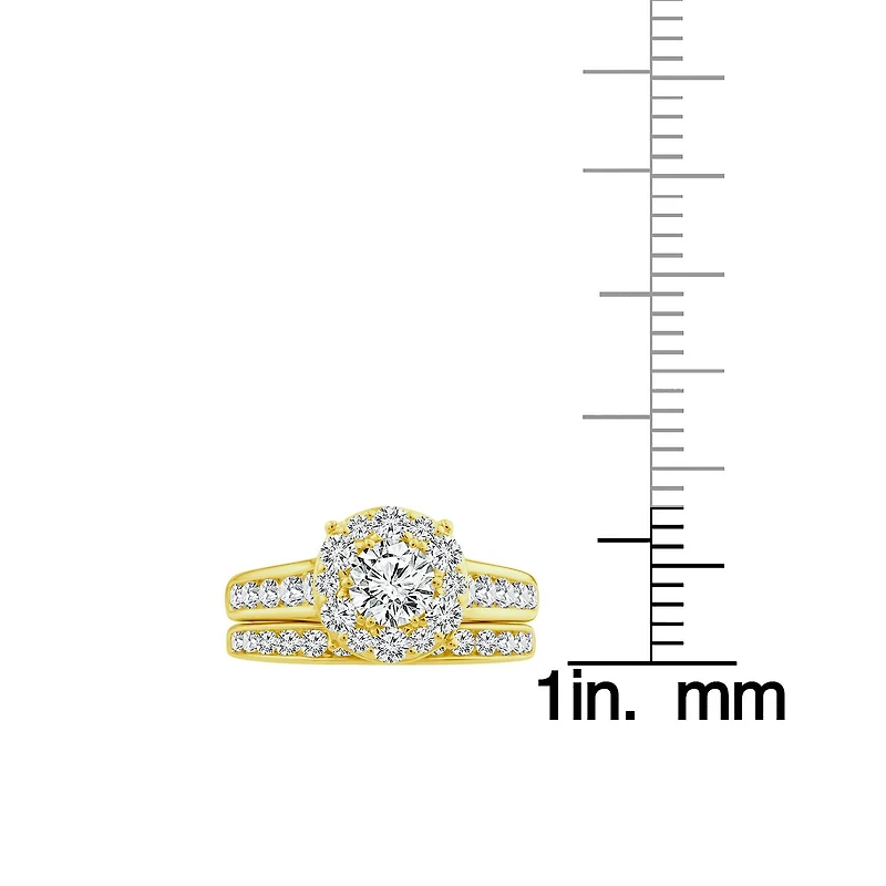(F / Si2) Womens 2 CT. T.W. Lab Grown White Diamond 14K Gold Over Silver Round Side Stone Halo Bridal Set
