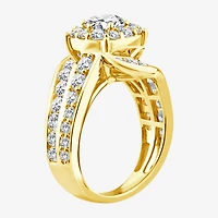 (F / Si2) Womens 3 CT. T.W. Lab Grown White Diamond 14K Gold Over Silver Round Side Stone Halo Engagement Ring