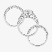 (F / Si2) Womens 3 CT. T.W. Lab Grown White Diamond Sterling Silver Round Side Stone Halo Bridal Set