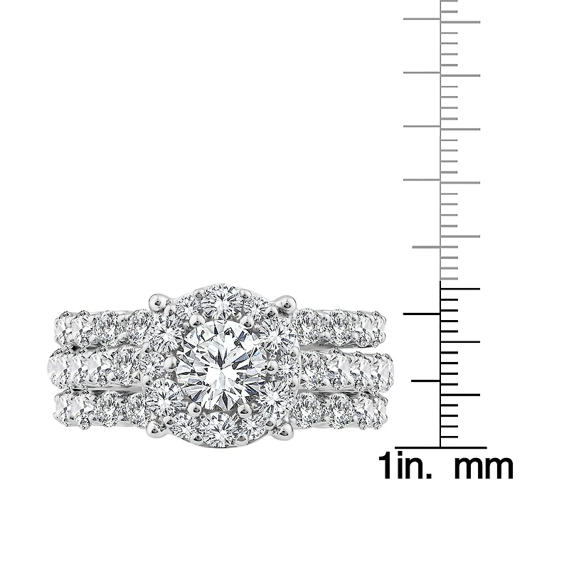 (F / Si2) Womens 3 CT. T.W. Lab Grown White Diamond Sterling Silver Round Side Stone Halo Bridal Set
