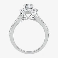 (F / Si1) Womens 2 1/4 CT. T.W. Lab Grown White Diamond Sterling Silver Oval Side Stone Halo Engagement Ring