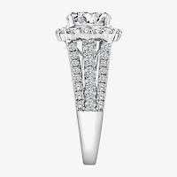 (F / Si1) Womens 2 1/4 CT. T.W. Lab Grown White Diamond Sterling Silver Oval Side Stone Halo Engagement Ring
