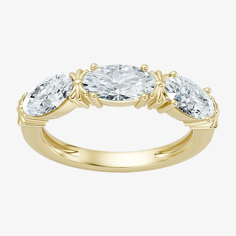 (F / Vs2) Womens 4MM 1 1/2 CT. T.W. Lab Grown White Diamond 10K Gold 3-Stone Wedding Band
