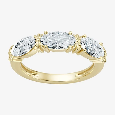 (F / Vs2) Womens 4MM 1 1/2 CT. T.W. Lab Grown White Diamond 10K Gold 3-Stone Wedding Band