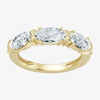 (F / Vs2) Womens 4MM 1 1/2 CT. T.W. Lab Grown White Diamond 10K Gold 3-Stone Wedding Band