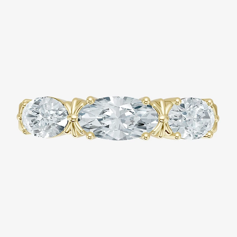 (F / Vs2) Womens 4MM 1 1/2 CT. T.W. Lab Grown White Diamond 10K Gold 3-Stone Wedding Band